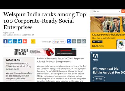 Welspun India ranks among Top 100 Corporate-Ready Social Enterprises